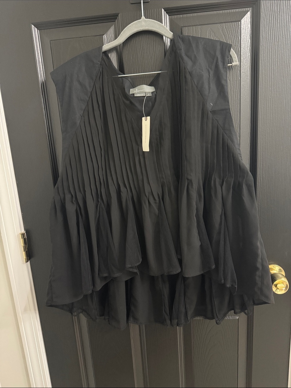 Anthropologie Black Pleated Sleeveless Blouse